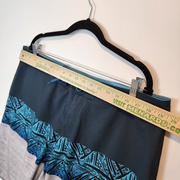 Burnside Men's Board Shorts Blue Tropical Ombre Drawstring Waist Swim Surf Short - Picture 7 of 9